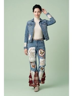 women’s flarebottom ruffle patchwork jeans